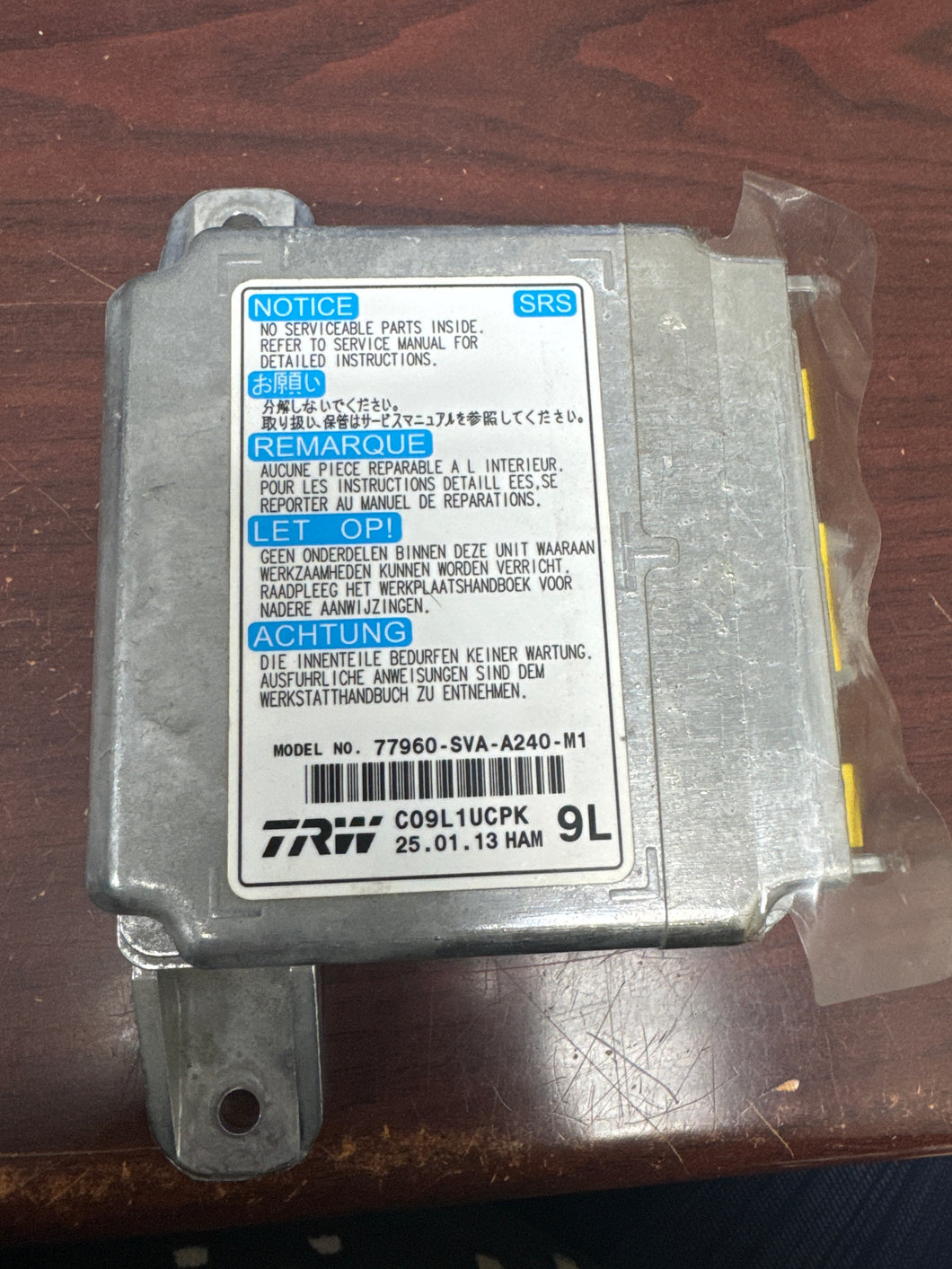 HONDA CIVIC AIRBAG CONTROL MODULE P/N 77960-SVA-A240-M1 (P)