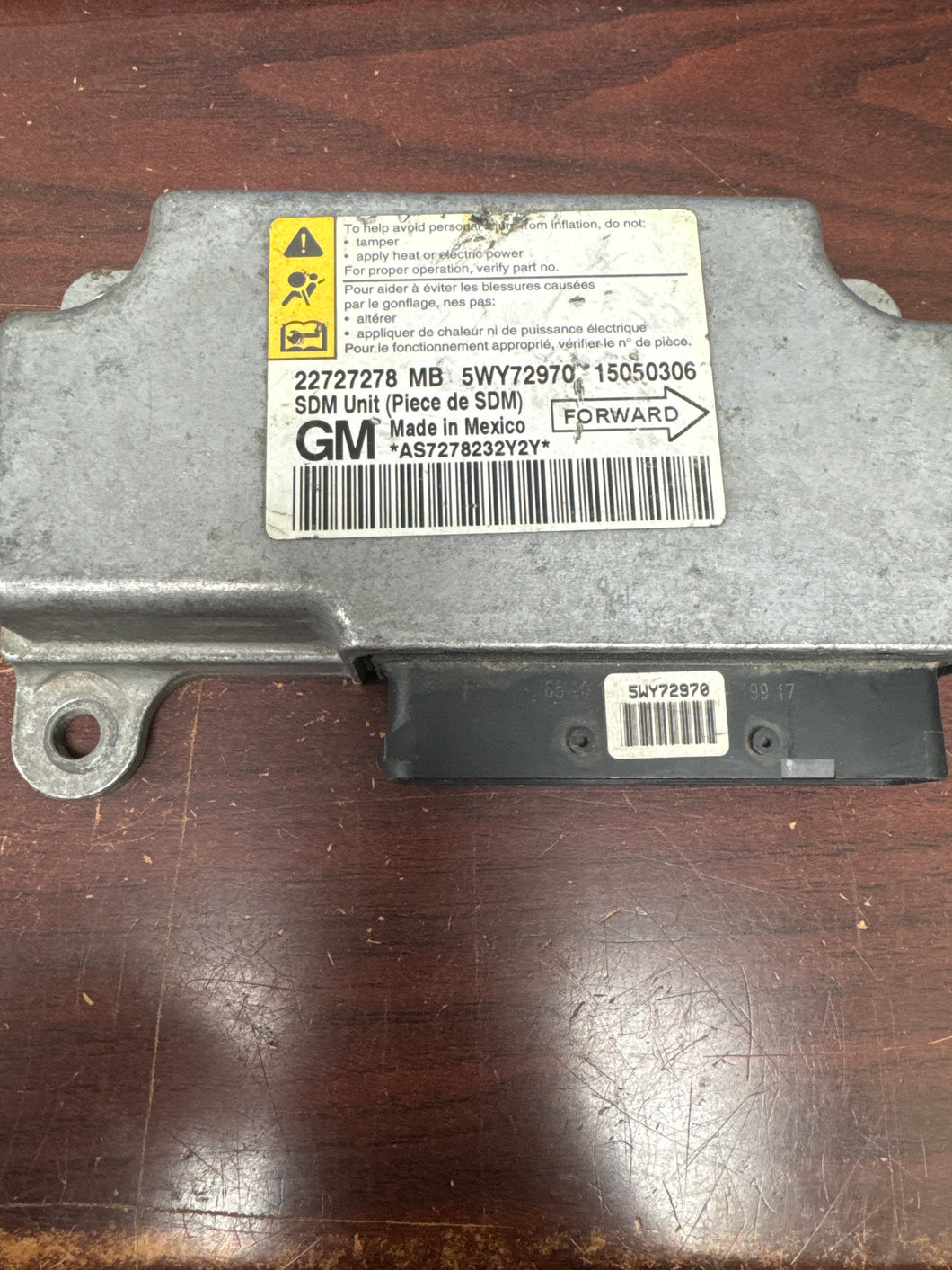 CHEVROLET MALIBU AIRBAG CONTROL MODULE PN: 22727278 (P)