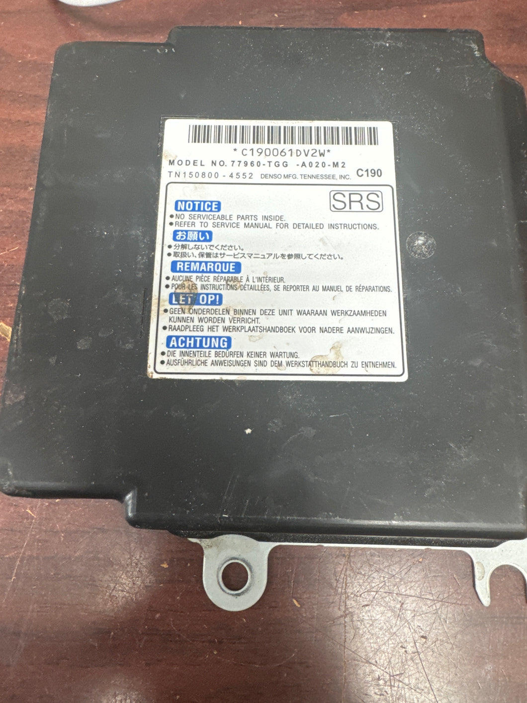 HONDA CIVIC AIRBAG CONTROL MODULE P/N 77960-TGG-A020-M2 (P)